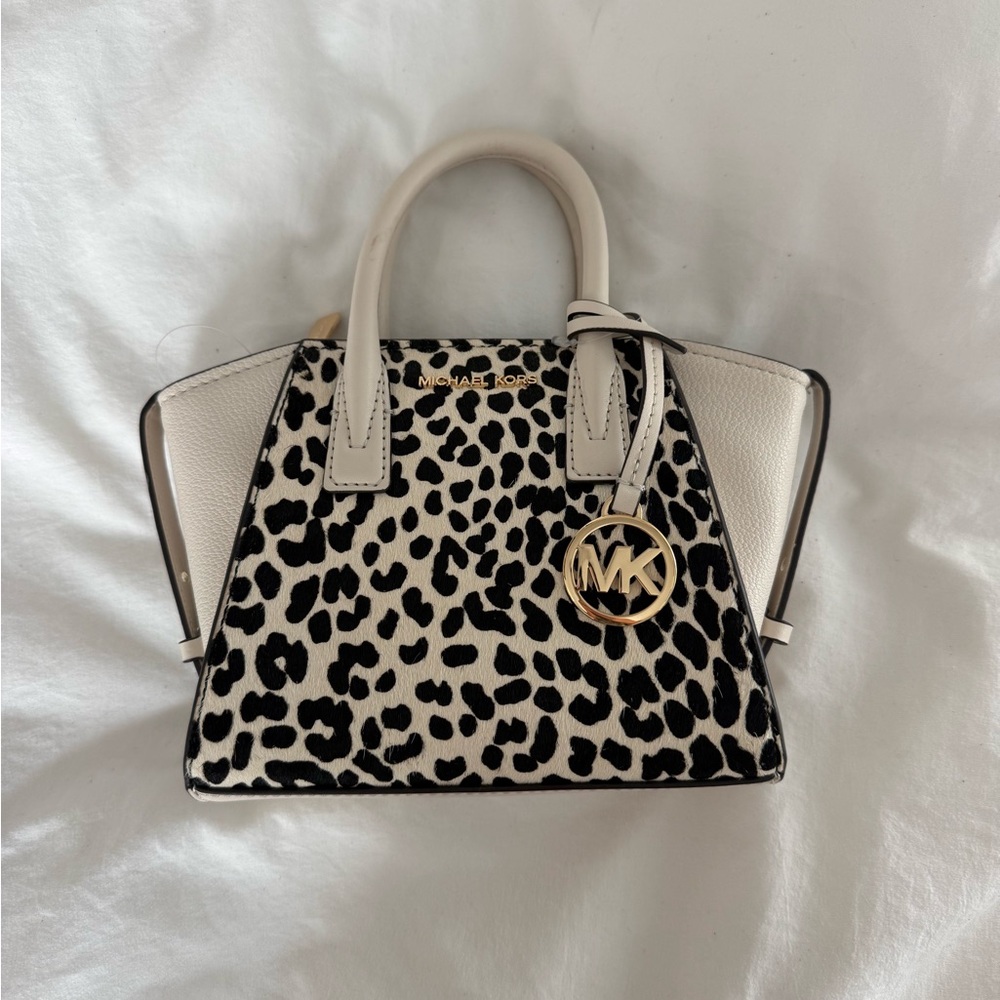 Michael Kors Black and Cream Leopard Satchel